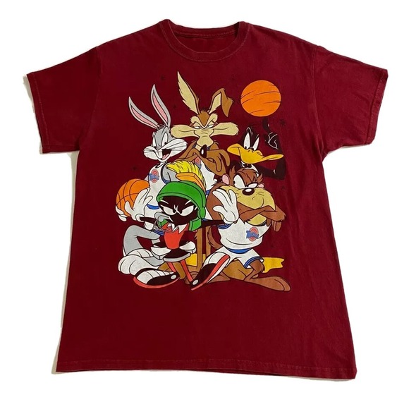Looney Tunes Space Jam Mens T-Shirt Size M Dark Red Graphic Logo Short Sleeve - Picture 1 of 7